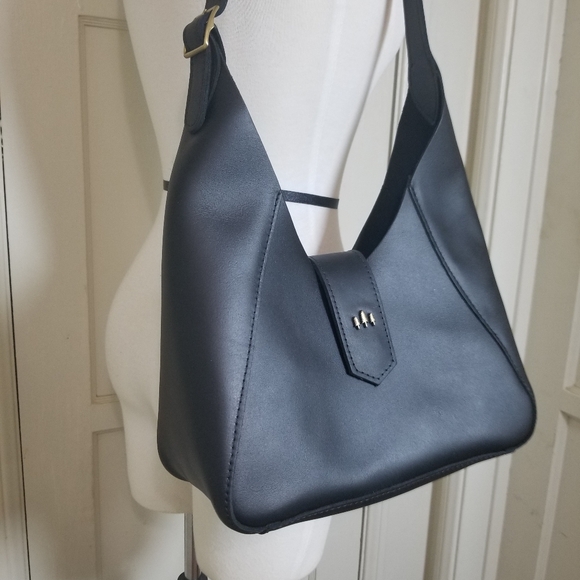 PORTLAND LEATHER GOODS flora Black Shoulder Bag Leather New - Picture 4 of 9